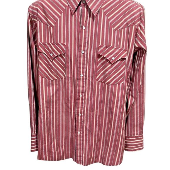 ELY Cattleman Western Shirt Mens 17 Maroon Red Stripe Rodeo Pearl Snap Long Slv - Picture 3 of 9